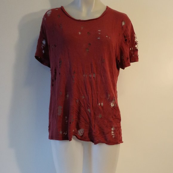 Womens IRO 100% Linen Cranberry Red Perforated T-Shirt 0/XS * - Picture 1 of 5